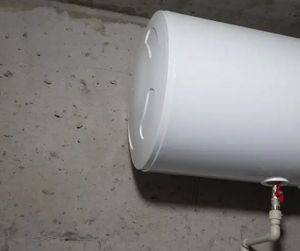 Tank water heater mounted in a basement