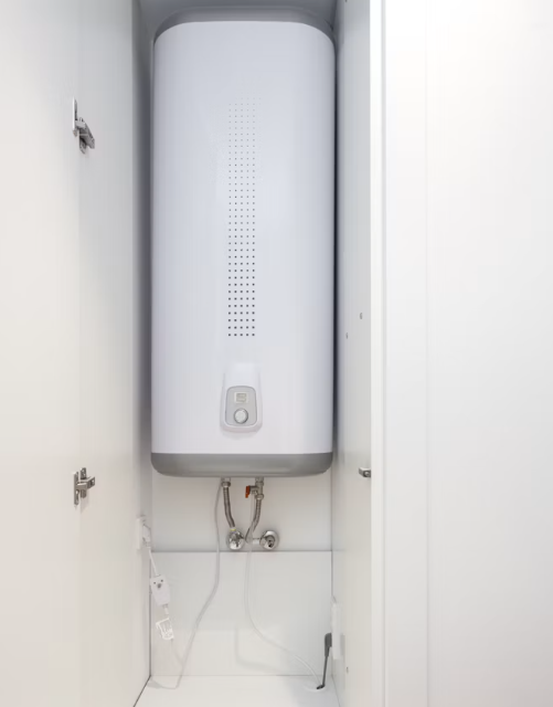 Newly installed water heater with finished water connections